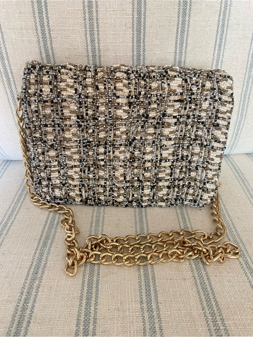 Zara Beaded Tweed Crossbody Chain Shoulder Bag Purse